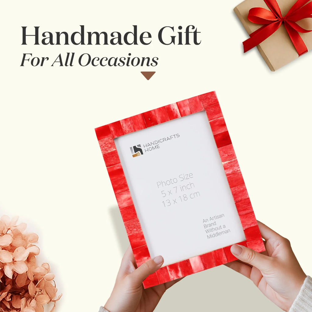 Picture Frames Classic Pattern Bone Inlay Collection in 3 Sizes, Pack of 2 - Red