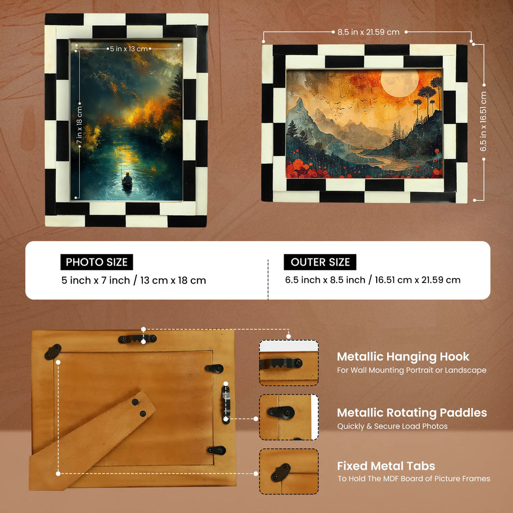 Picture Frames Silhouette Shuffled Pattern Bone Inlay Collection in 2 Sizes