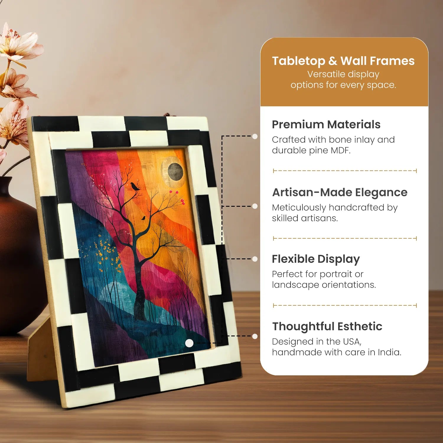 Picture Frames Silhouette Shuffled Pattern Bone Inlay Collection in 2 Sizes