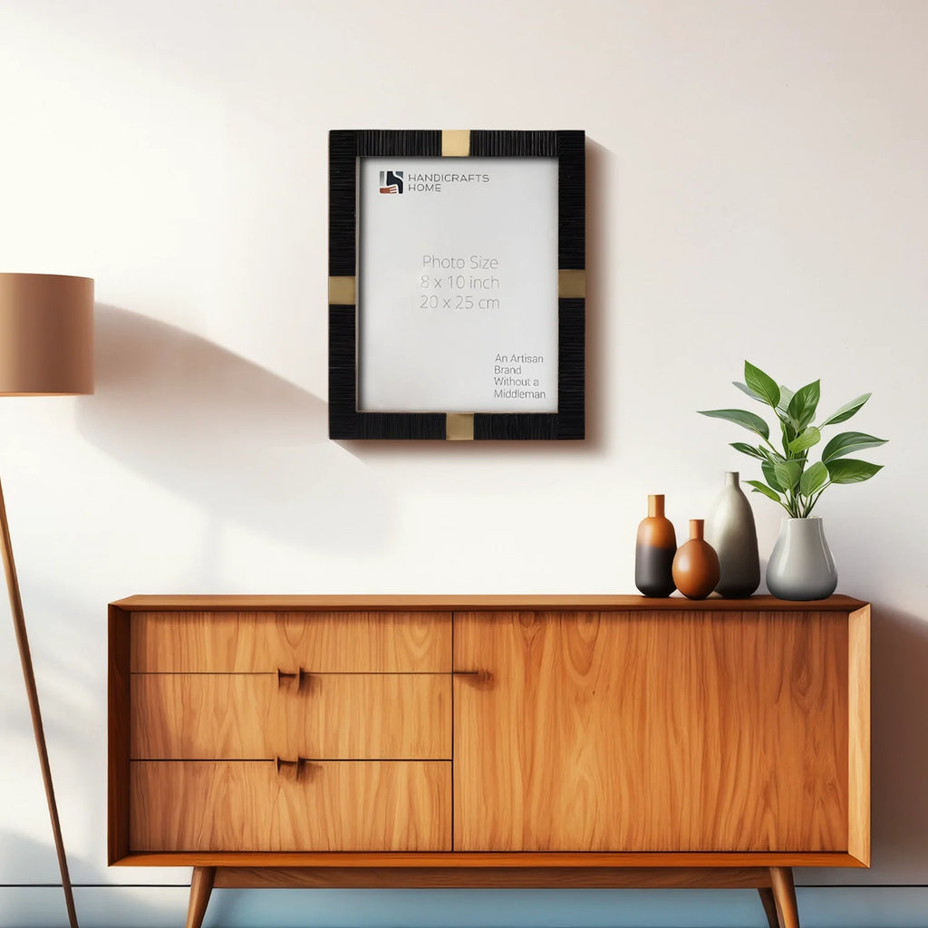 Resin Inlay Deco Black & Gold Picture Frame For Desk & Wall - 3 Sizes
