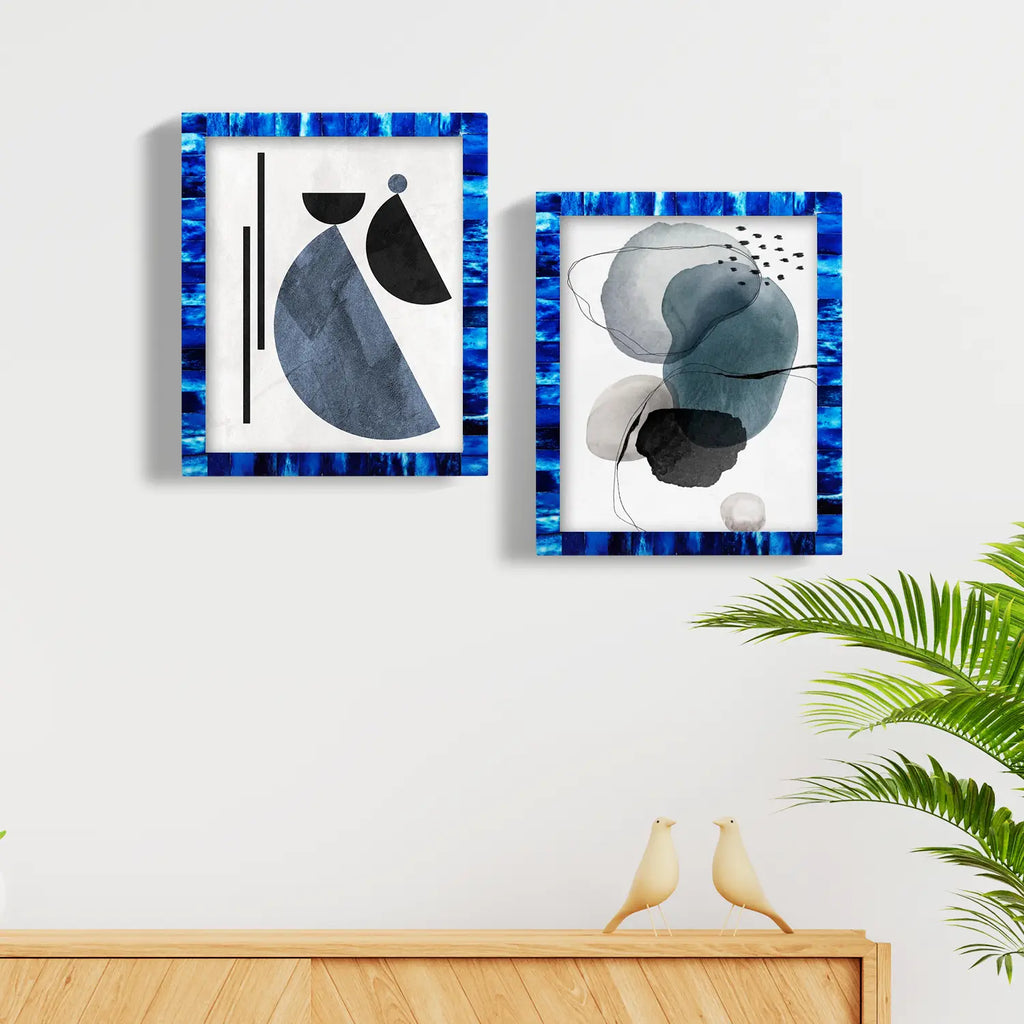 Picture Frames Classic Pattern Bone Inlay Collection in 3 Sizes, Pack of 2 - Blue