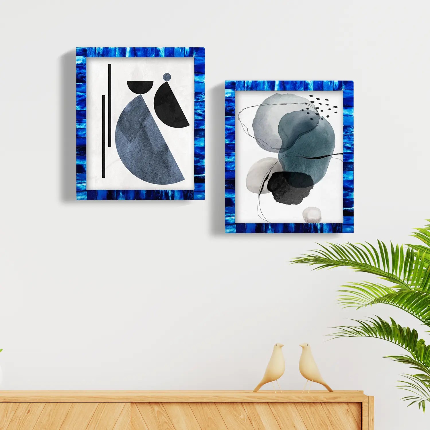 Picture Frames Classic Pattern Bone Inlay Collection in 3 Sizes, Pack of 2 - Blue