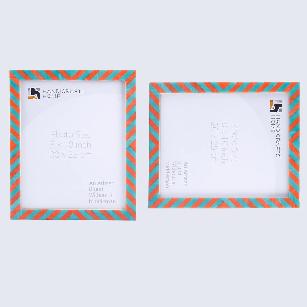 Picture Frames Candy Cane Melon Twist Pattern in Bone & Resin Inlay Collection in 3 Sizes, Pack of 2