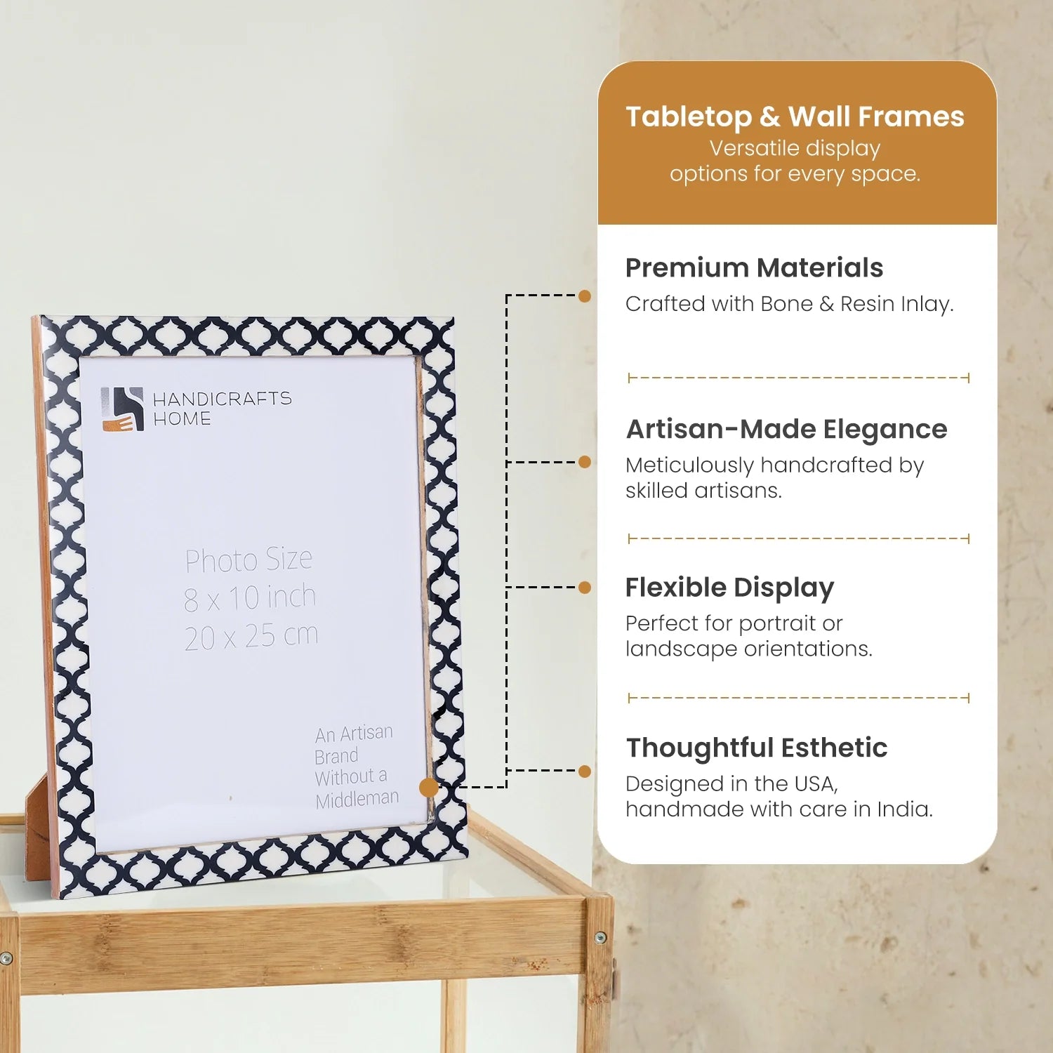 Picture Frames Casablanca Negra Pattern Resin Inlay Collection in 3 Sizes, Pack of 2