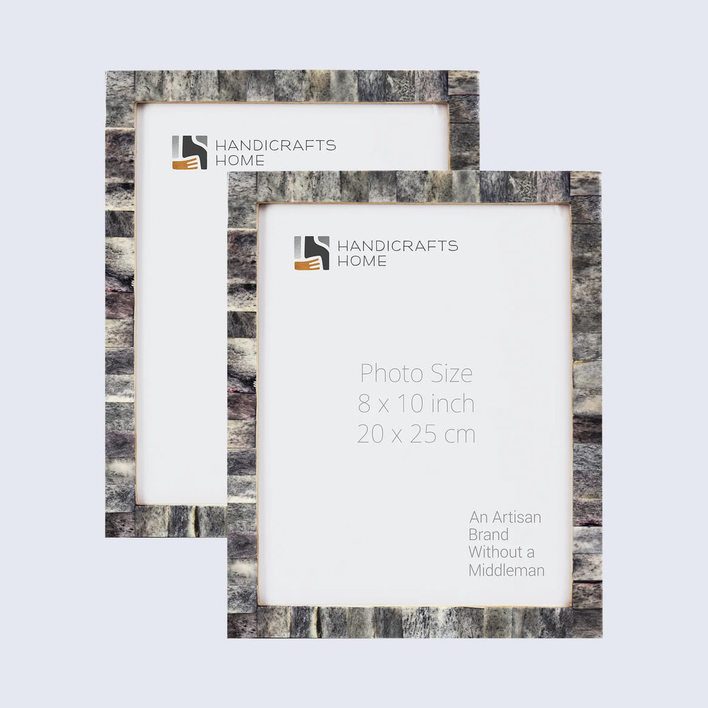 Picture Frames Classic Pattern Bone Inlay Collection in 3 Sizes, Pack of 2 - Grey