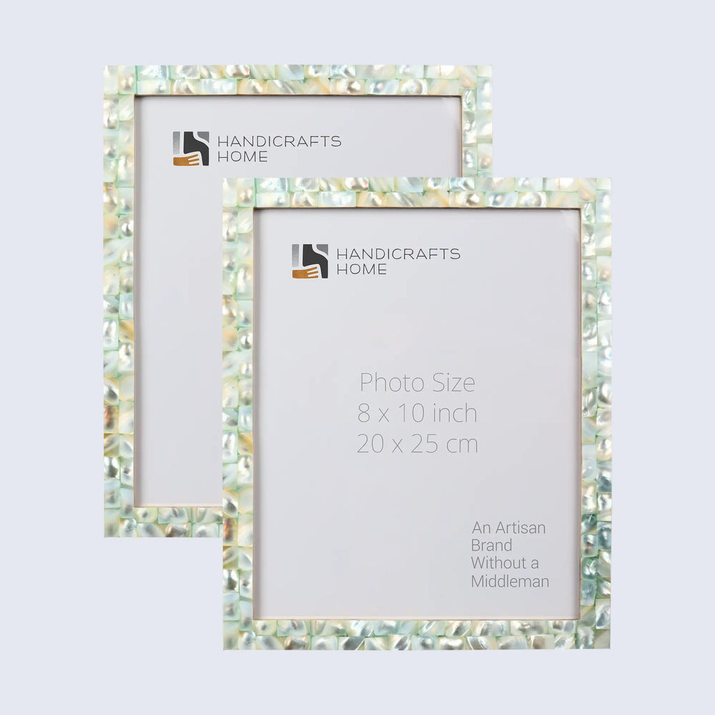 Picture Frames Mother of Pearl Pack of 2 Collection in 3 Sizes, Green