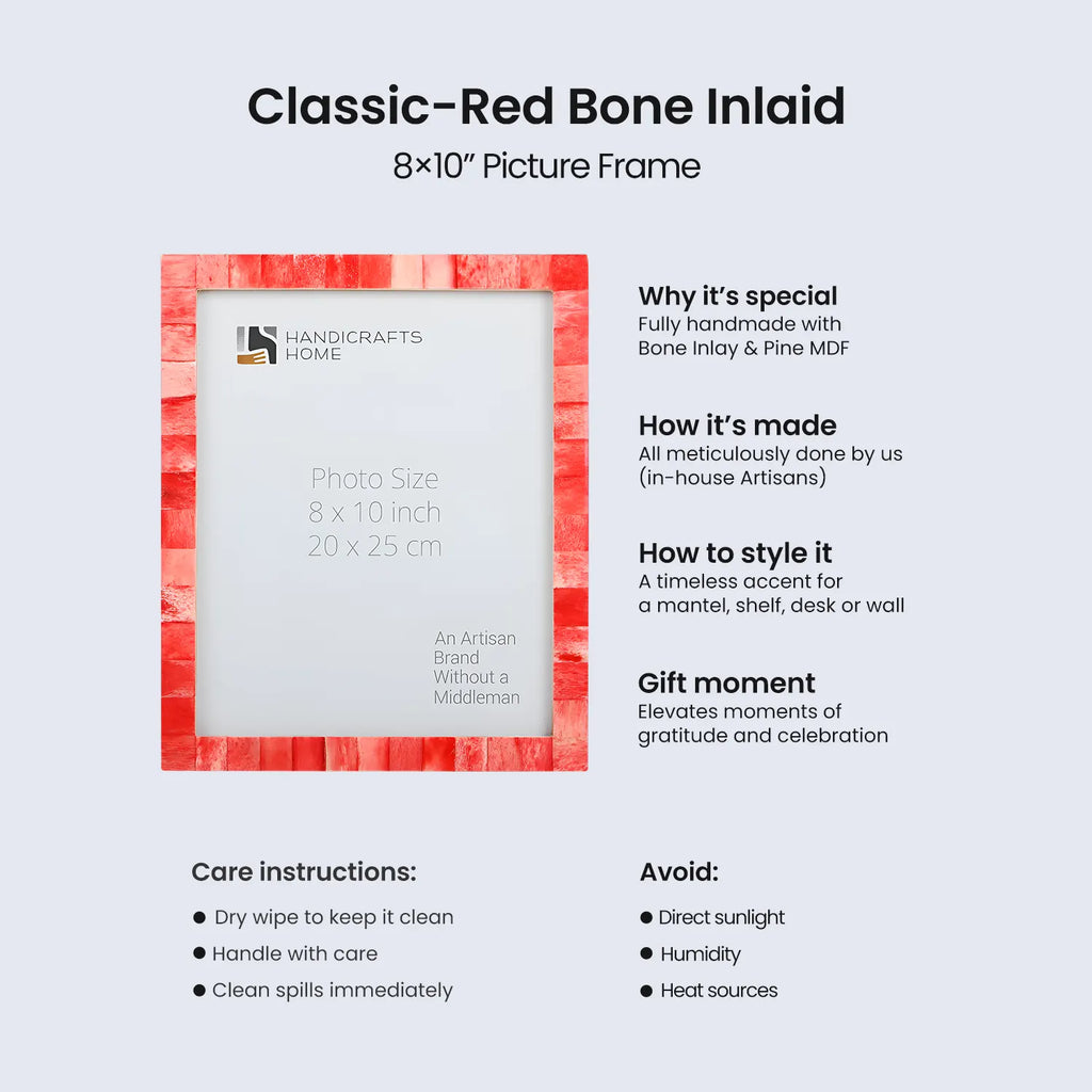 Picture Frames Classic Pattern Bone Inlay Collection in 3 Sizes, Pack of 2 - Red