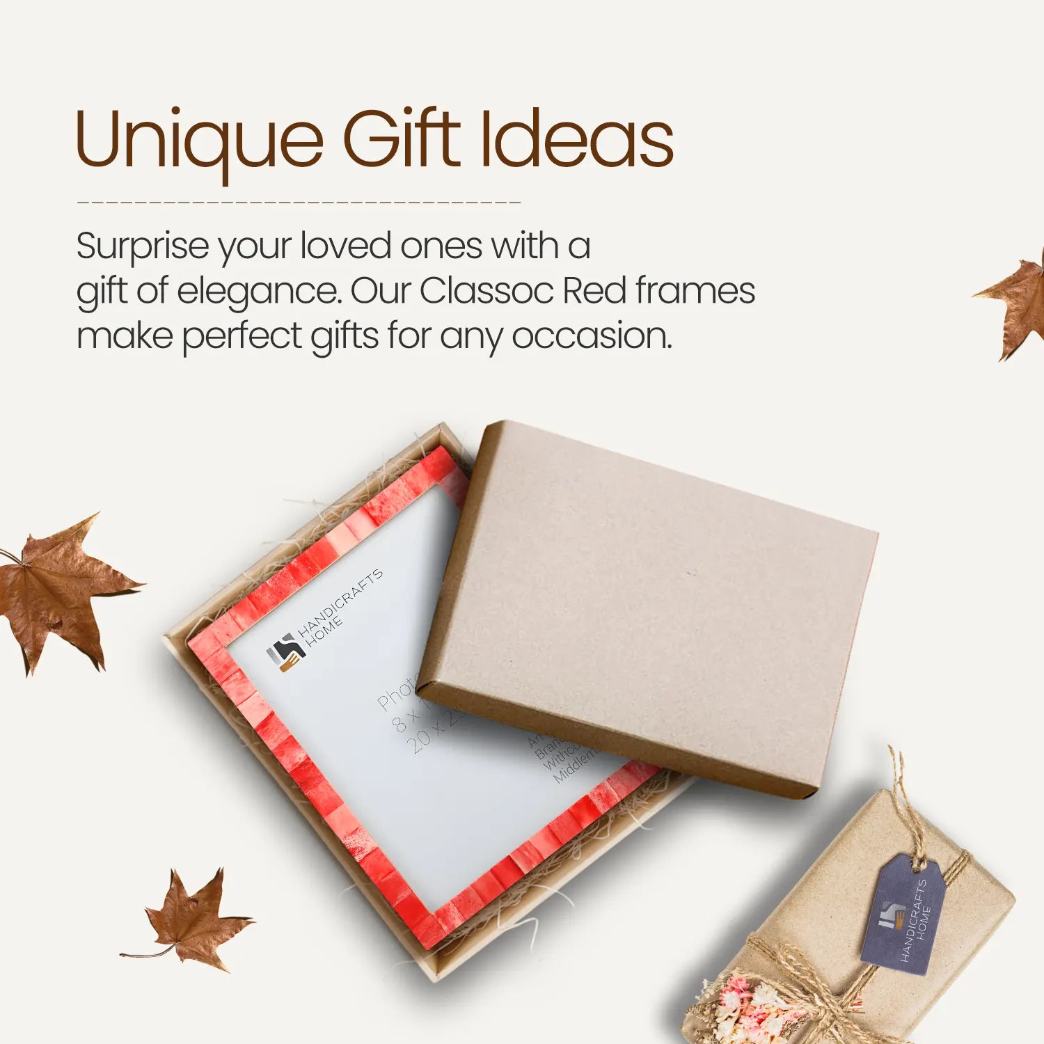 Picture Frames Classic Pattern Bone Inlay Collection in 3 Sizes, Pack of 2 - Red