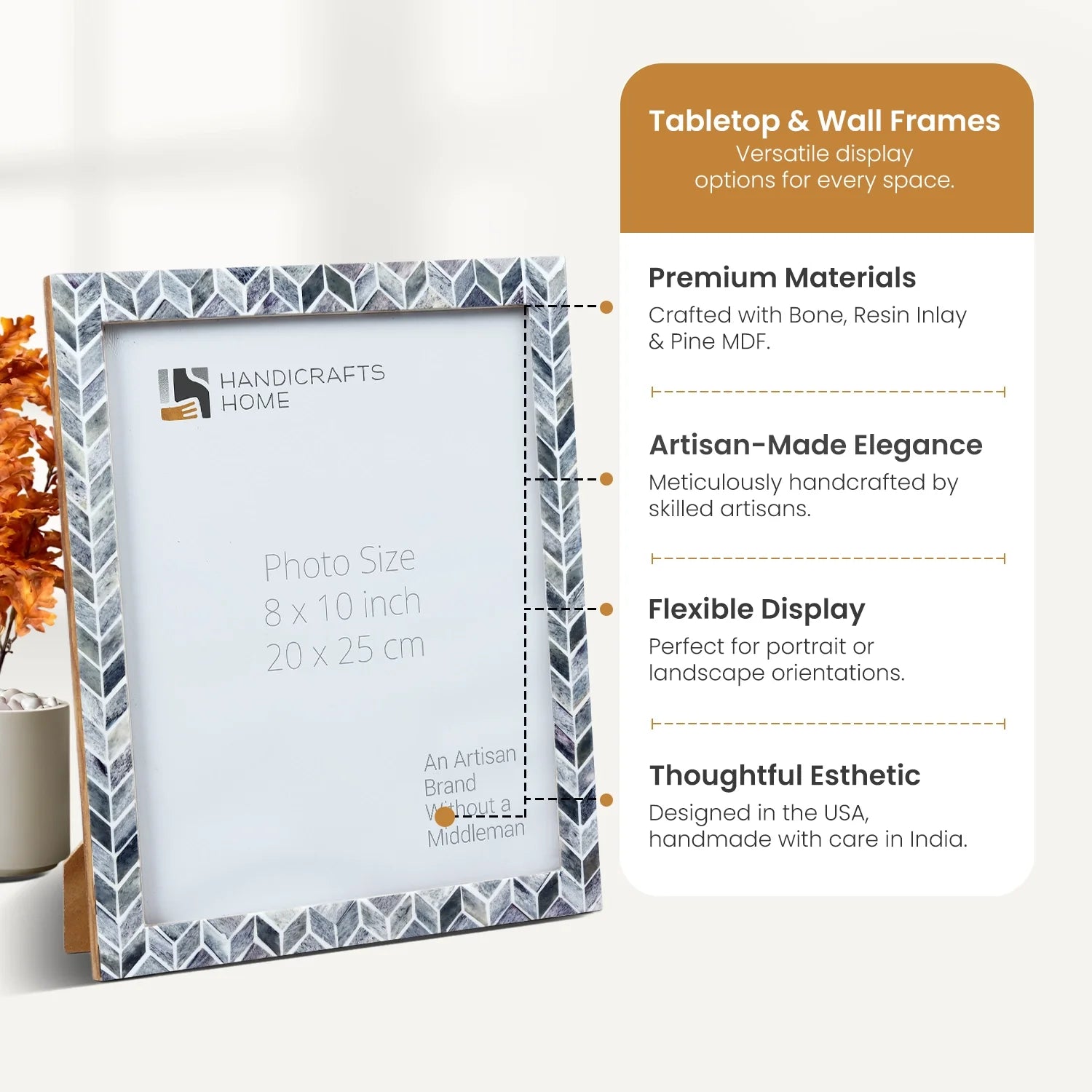 Picture Frames Artic Smoke Pattern Bone & Resin Inlay Collection in 3 Sizes