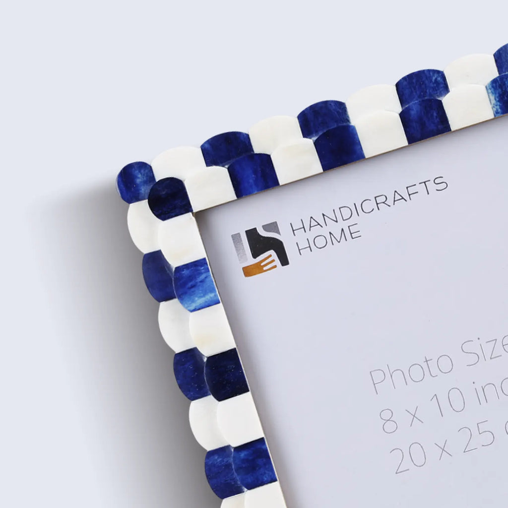 Picture Frames Scalloped Pattern Bone Inlay Collection in 4 sizes, Blue