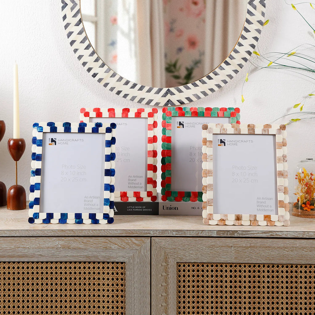 Picture Frames Scalloped Pattern Bone Inlay Collection in 4 sizes, Blue