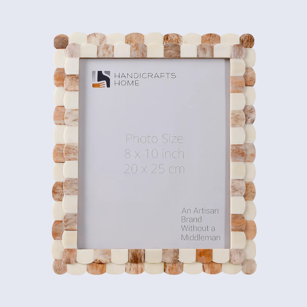 Picture Frames Scalloped Pattern Bone Inlay Collection in 4 sizes, Brown