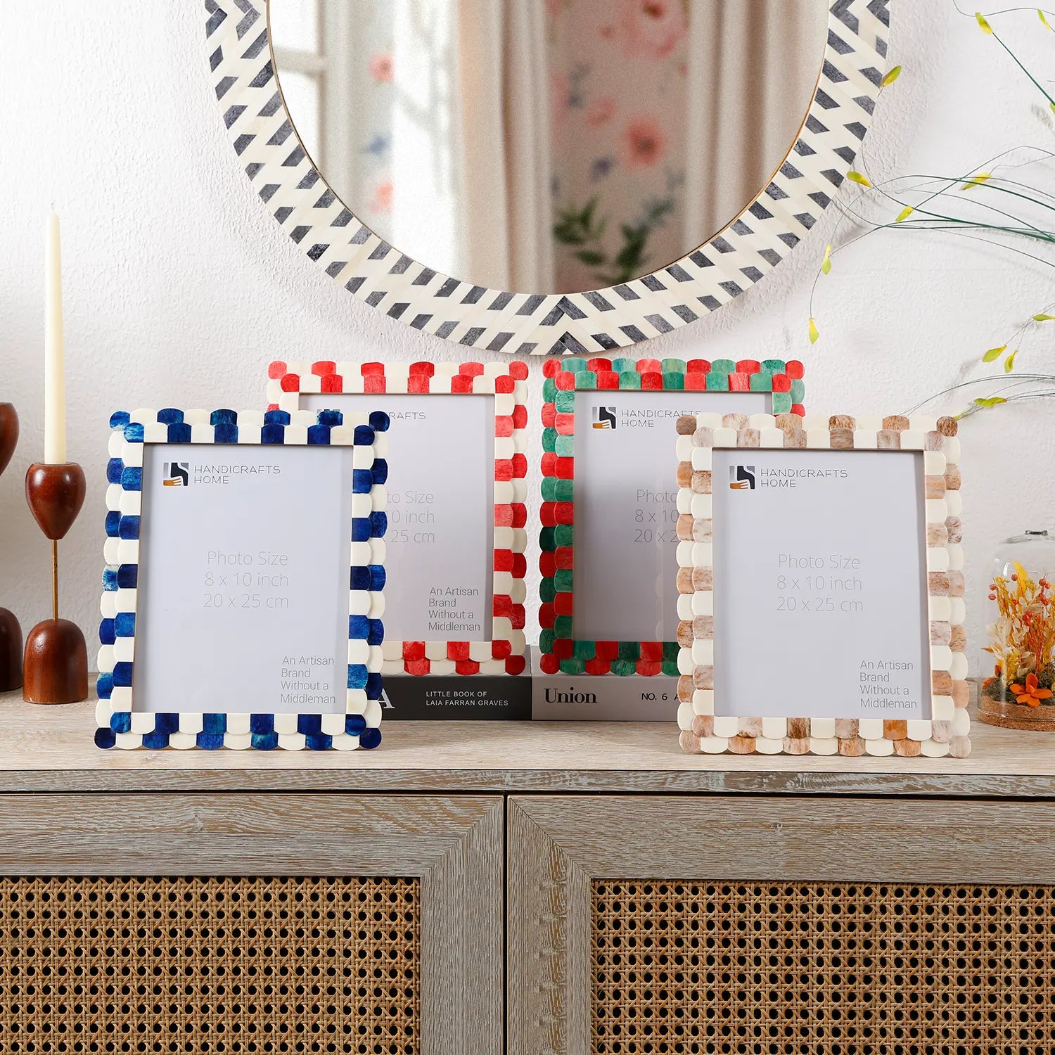 Picture Frames Scalloped Pattern Bone Inlay Collection in 4 sizes, Brown