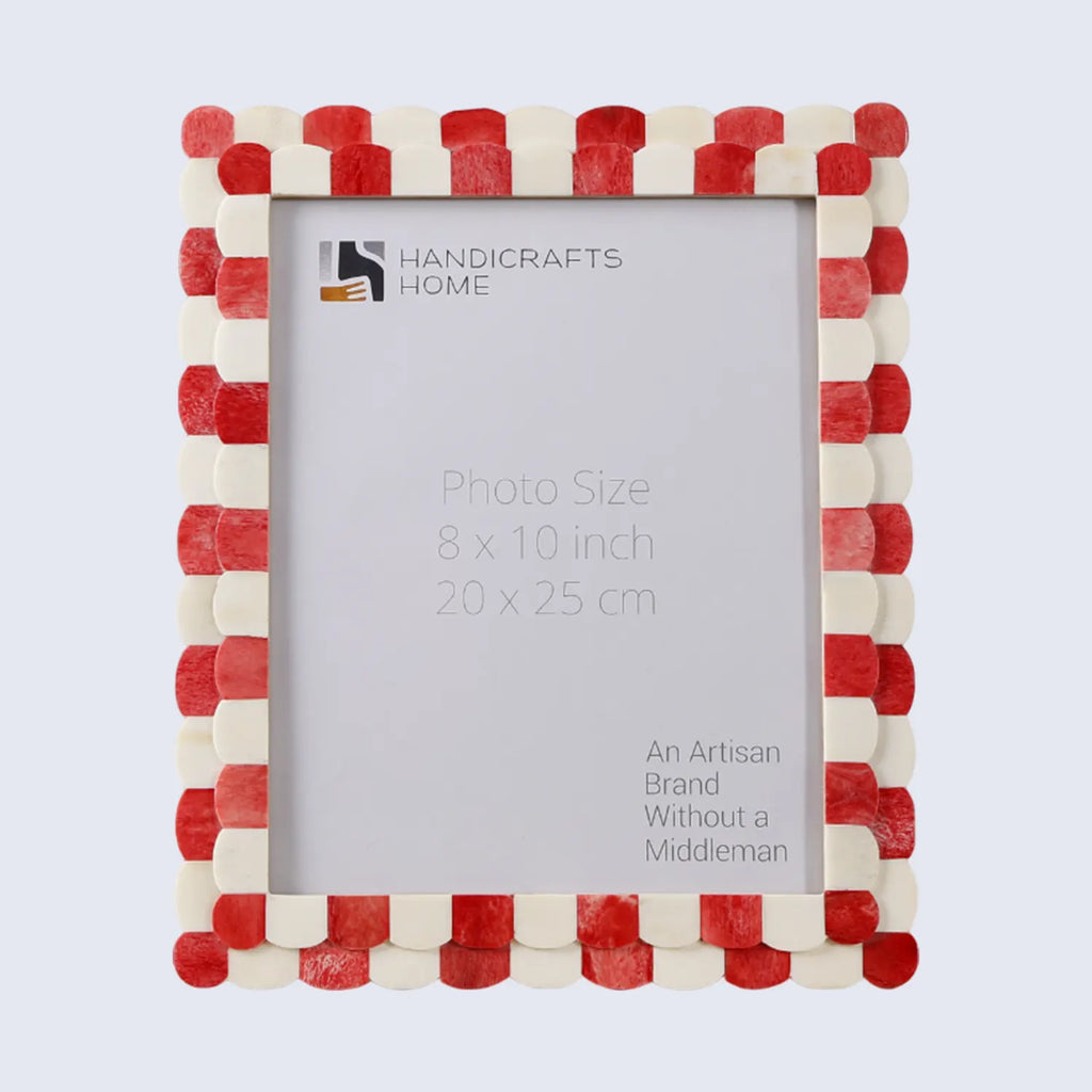 Picture Frames Scalloped Pattern Bone Inlay Collection in 4 sizes, Red