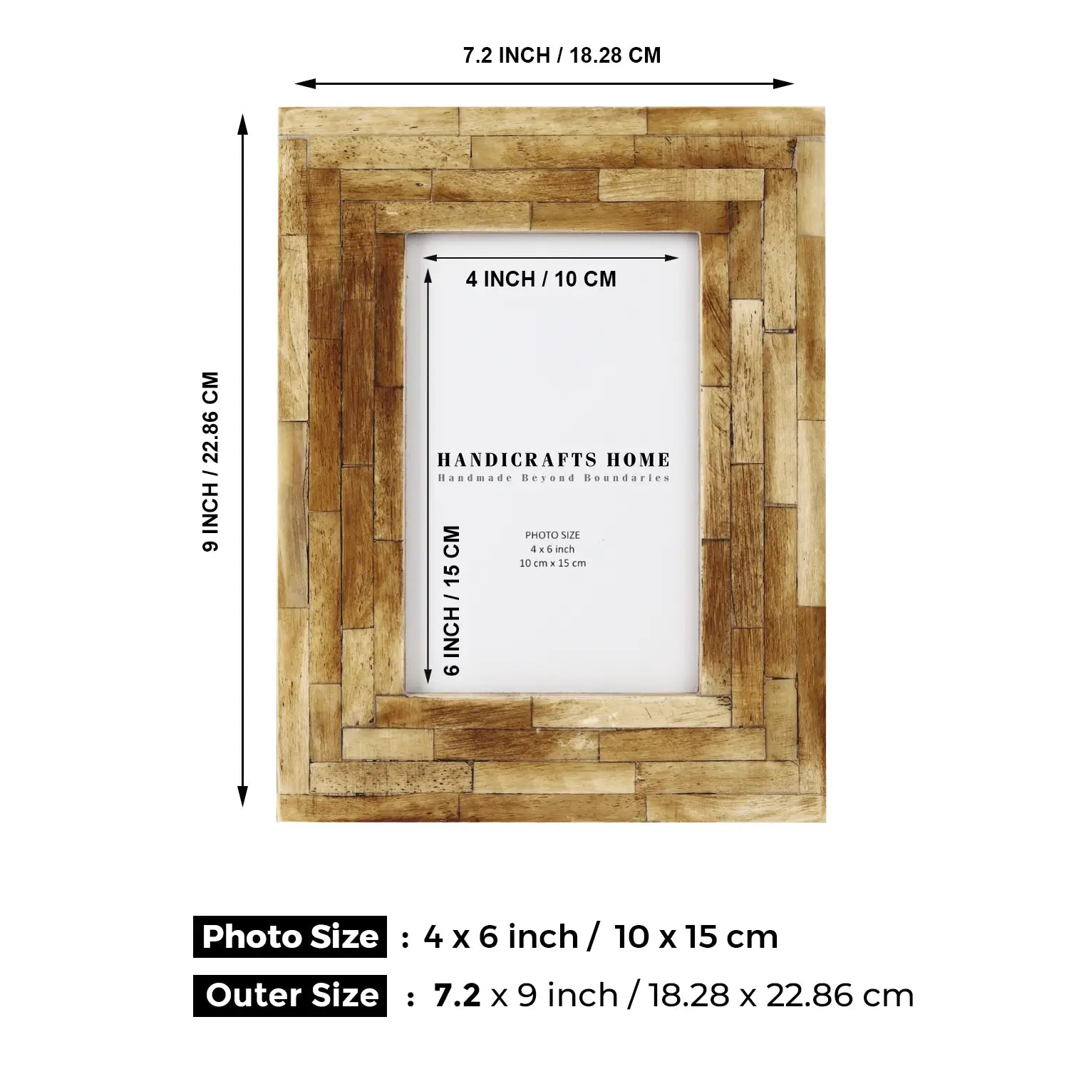 Picture Frames Antique Pattern Bone Inlay Collection in 2 Sizes, Brown