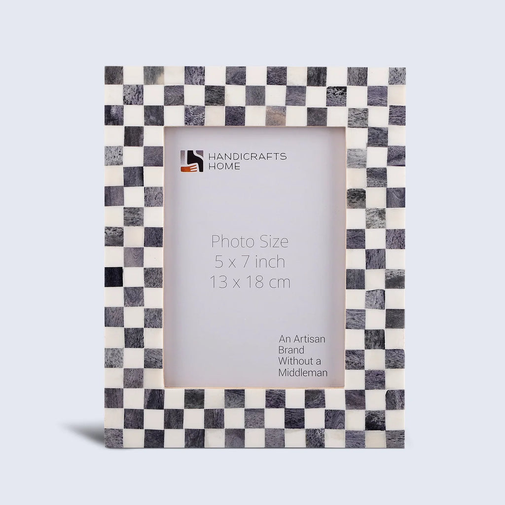 Picture Frame Checked Pattern inspired Bone Inlay, Grey & White - 4x6 & 5x7