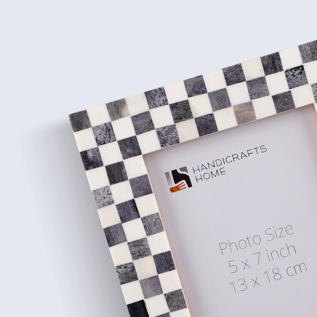 Picture Frame Checked Pattern inspired Bone Inlay, Grey & White - 4x6 & 5x7