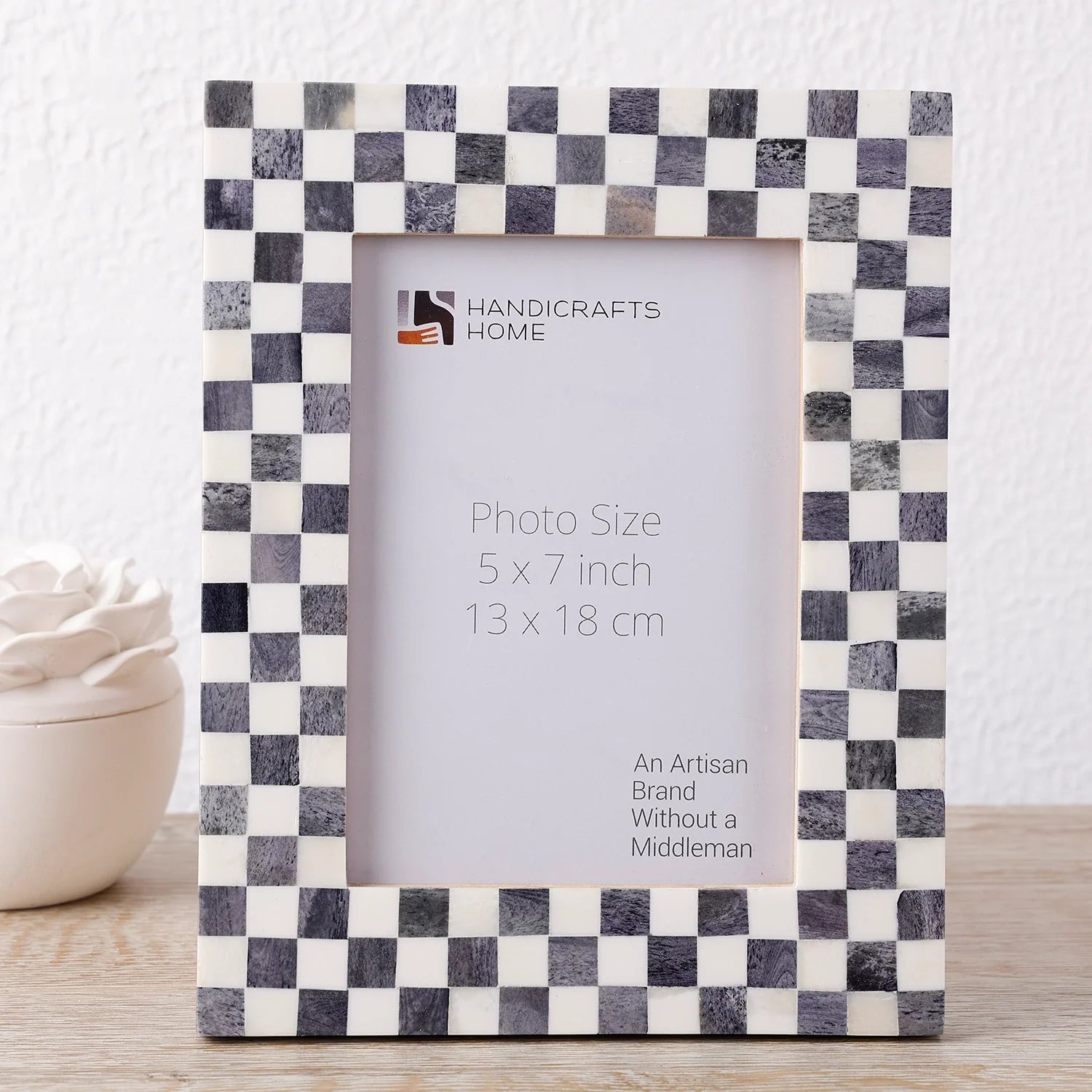 Picture Frame Checked Pattern inspired Bone Inlay, Grey & White - 4x6 & 5x7
