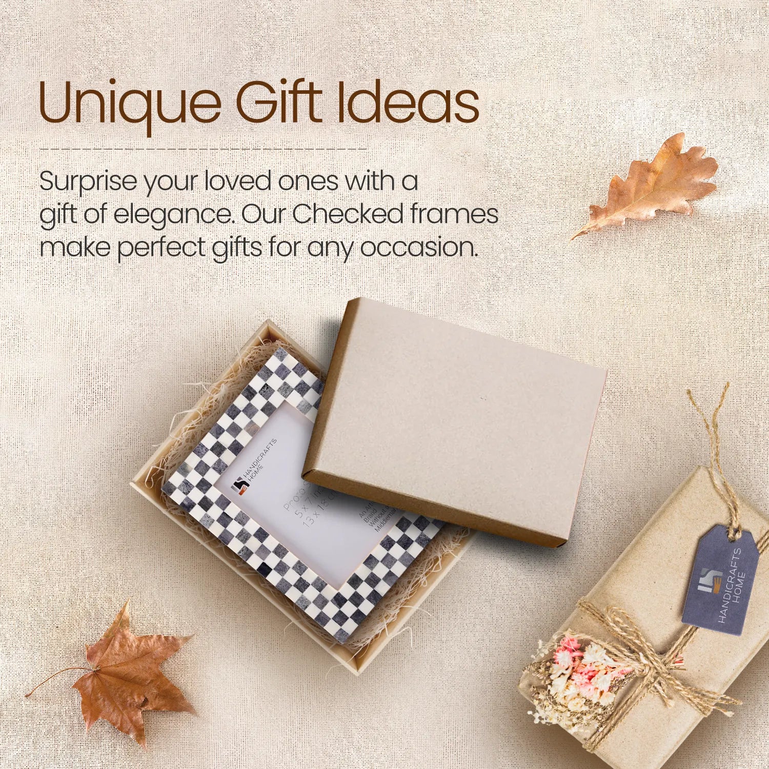 Picture Frame Checked Pattern inspired Bone Inlay, Grey & White - 4x6 & 5x7