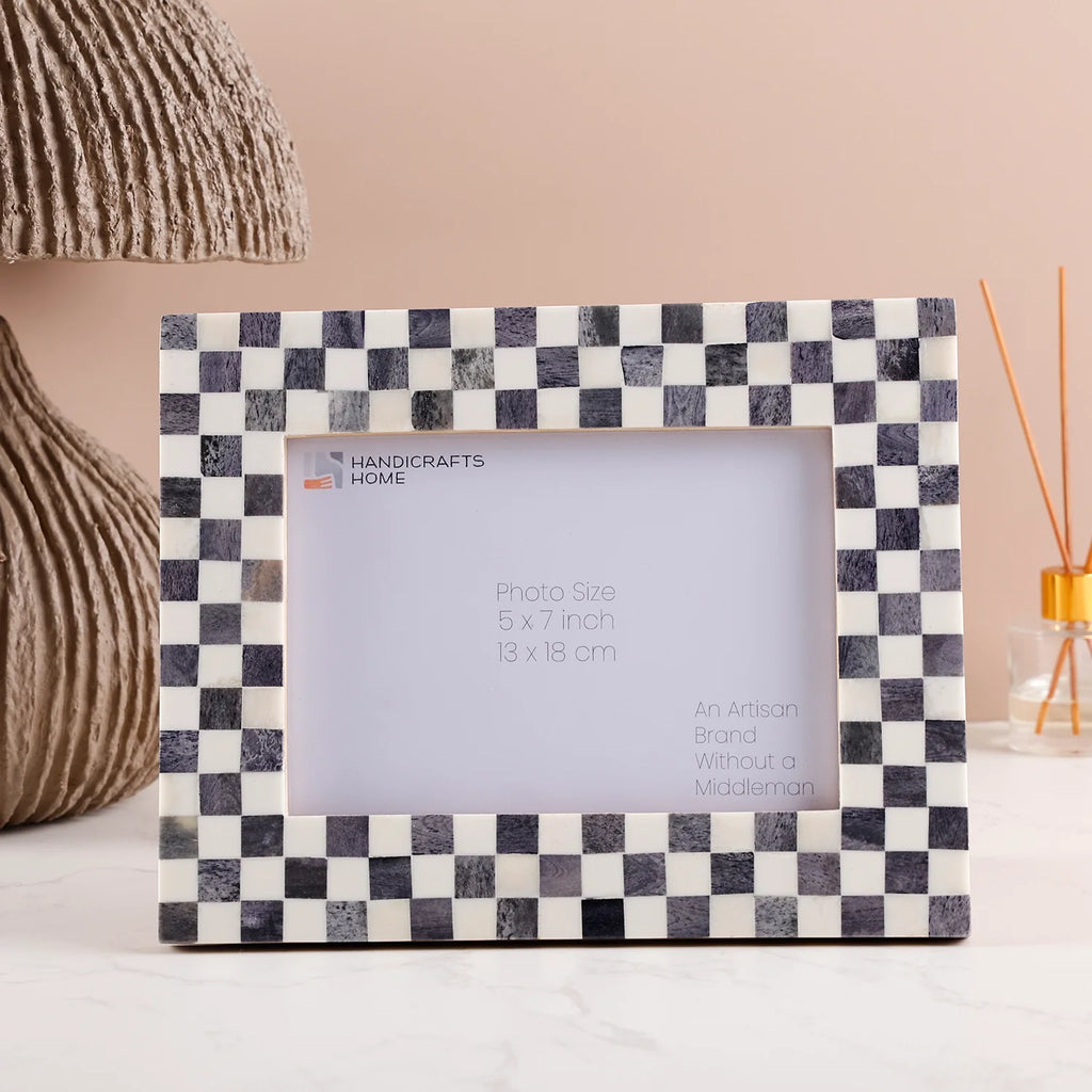 Picture Frame Checked Pattern inspired Bone Inlay, Grey & White - 4x6 & 5x7