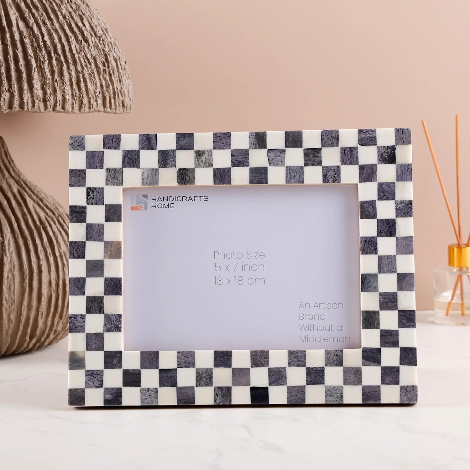 Picture Frame Checked Pattern inspired Bone Inlay, Grey & White - 4x6 & 5x7