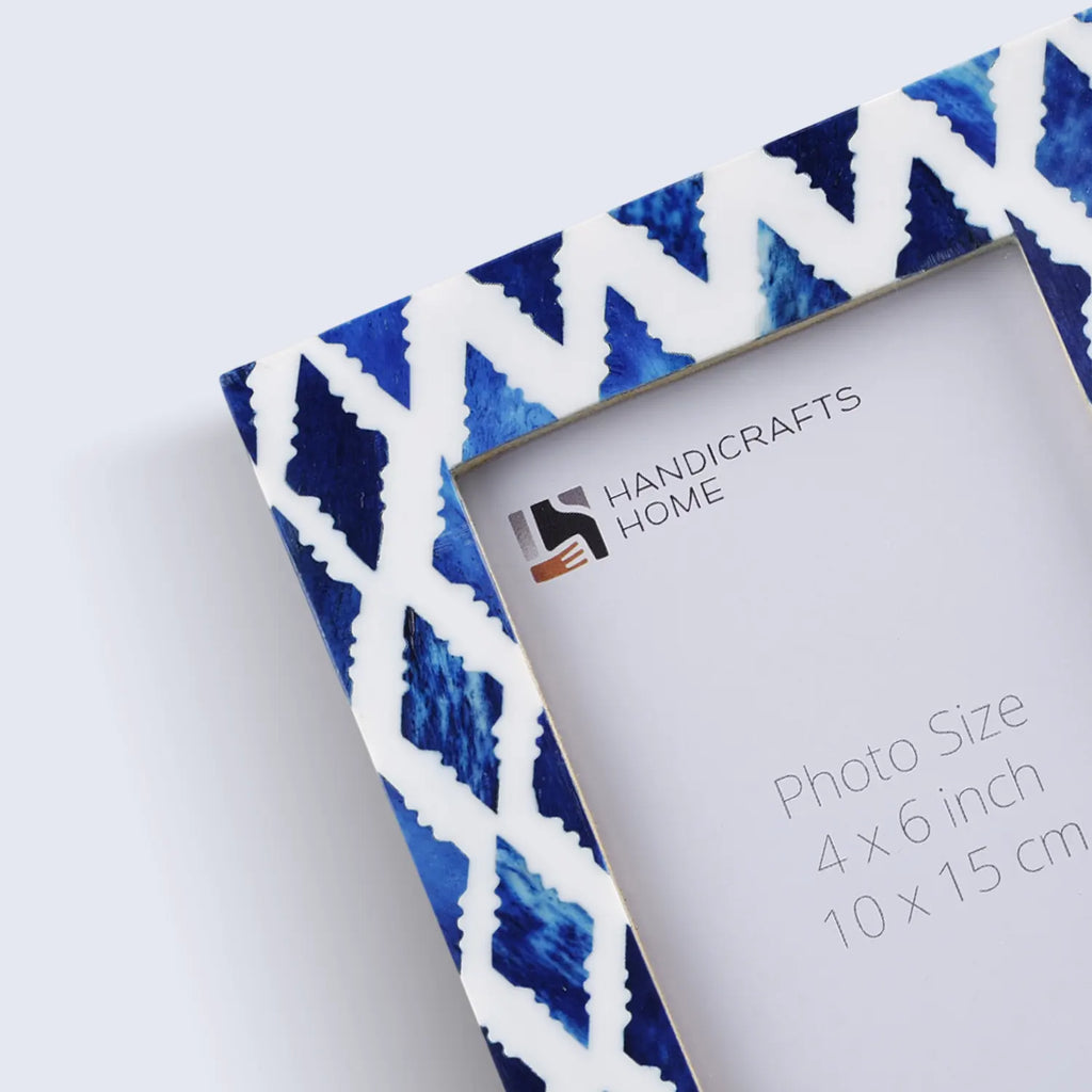 Picture Frames Indigo Mosaic Diamond Pattern Bone & Resin Inlay Collection, 4X6