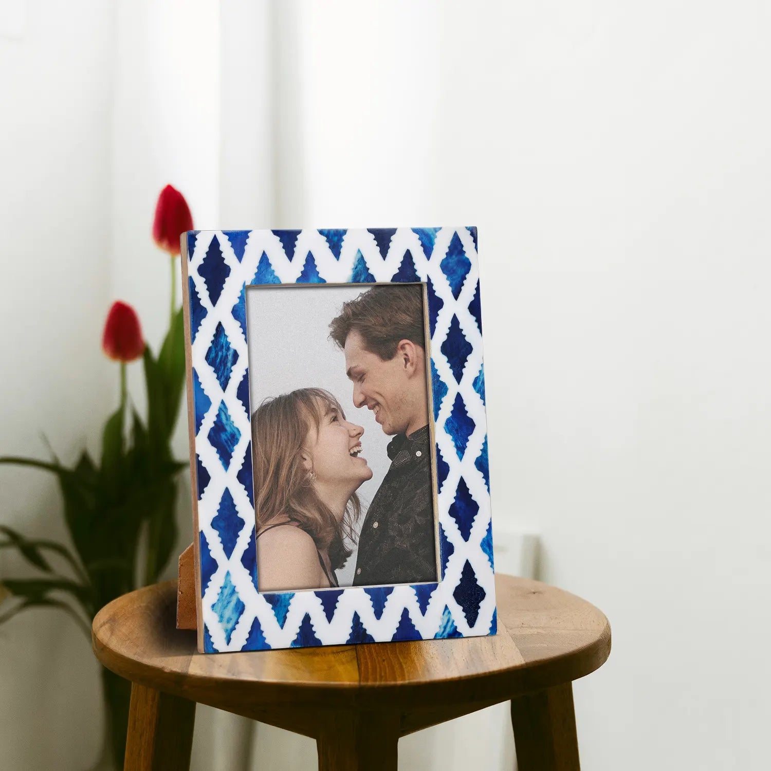 Picture Frames Indigo Mosaic Diamond Pattern Bone & Resin Inlay Collection, 4X6
