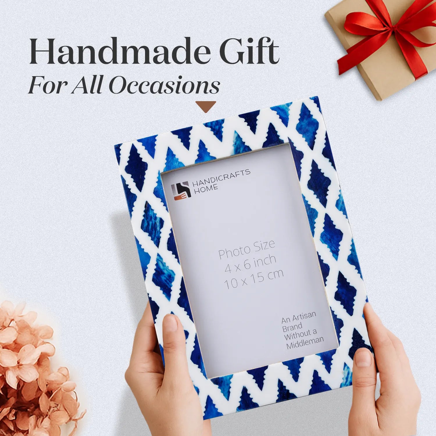 Picture Frames Indigo Mosaic Diamond Pattern Bone & Resin Inlay Collection, 4X6