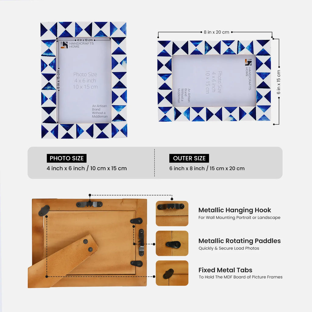 Picture Frames Indigo Bone Inlay Collection in Blue, 4x6
