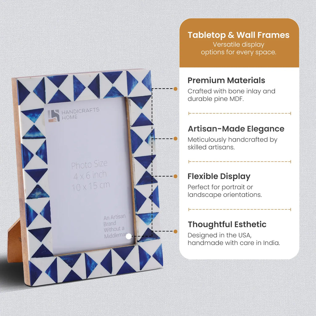 Picture Frames Indigo Bone Inlay Collection in Blue, 4x6
