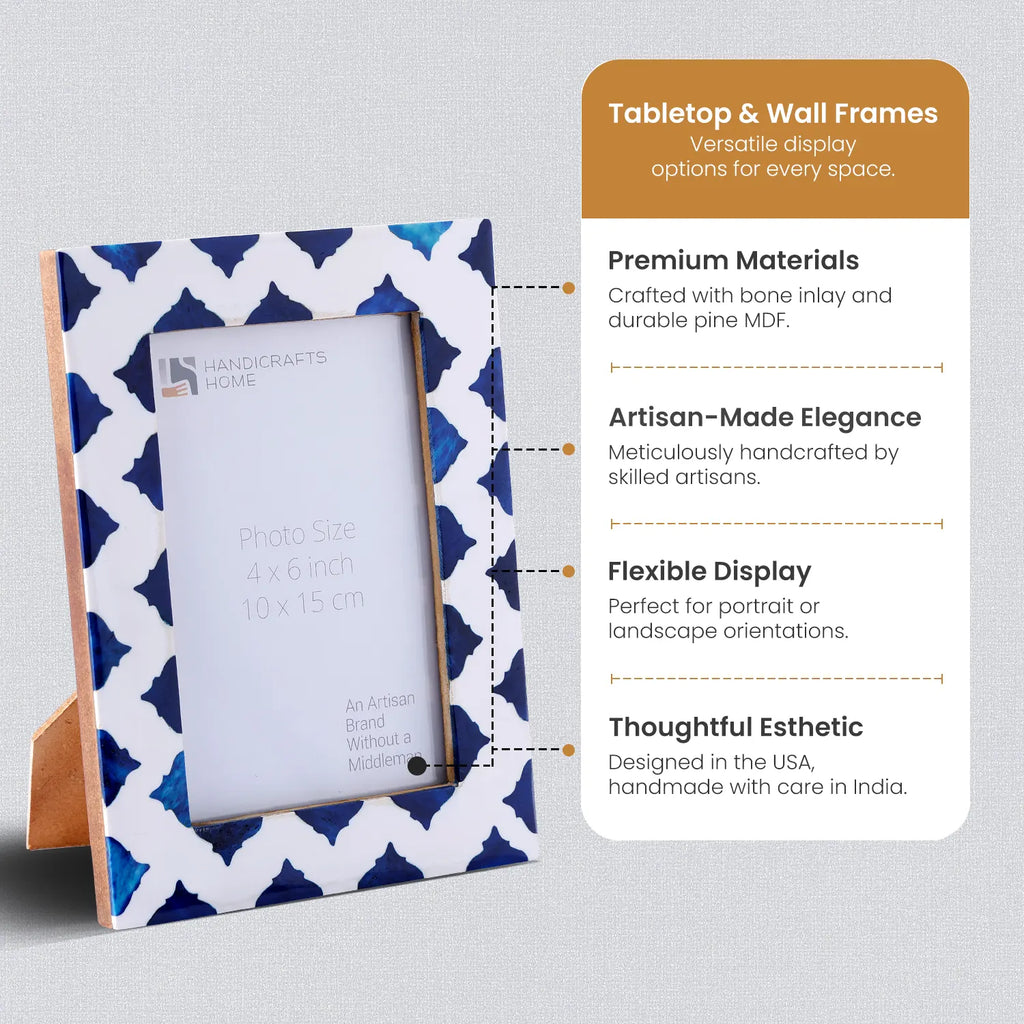 Picture Frames Indigo Bone & Resin Inlay Collection in White & Blue, 4x6