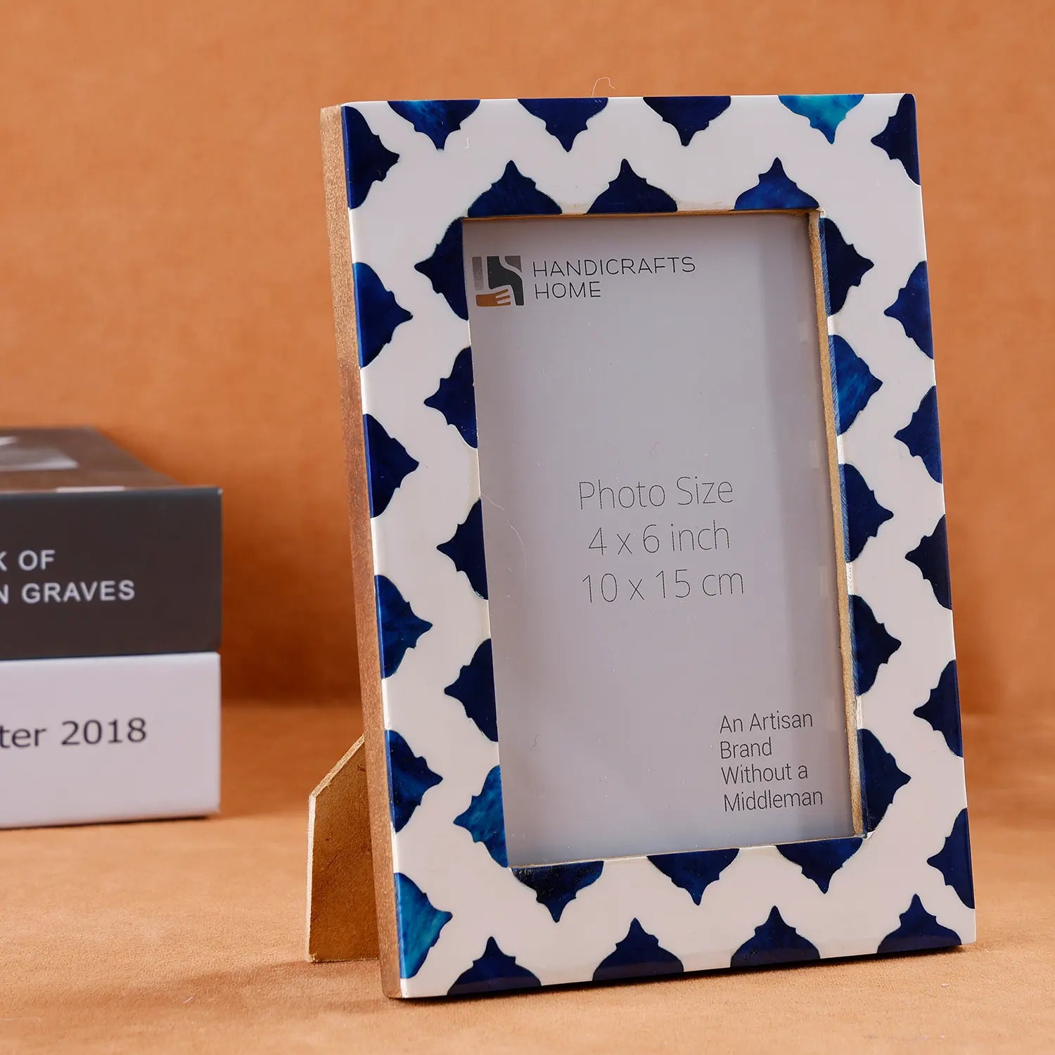 Picture Frames Indigo Bone & Resin Inlay Collection in White & Blue, 4x6