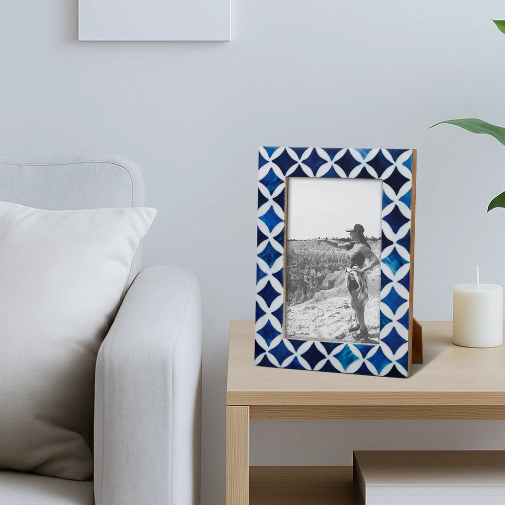 Picture Frames Indigo Mosaic Star Pattern Bone & Resin Inlay Collection, 4x6