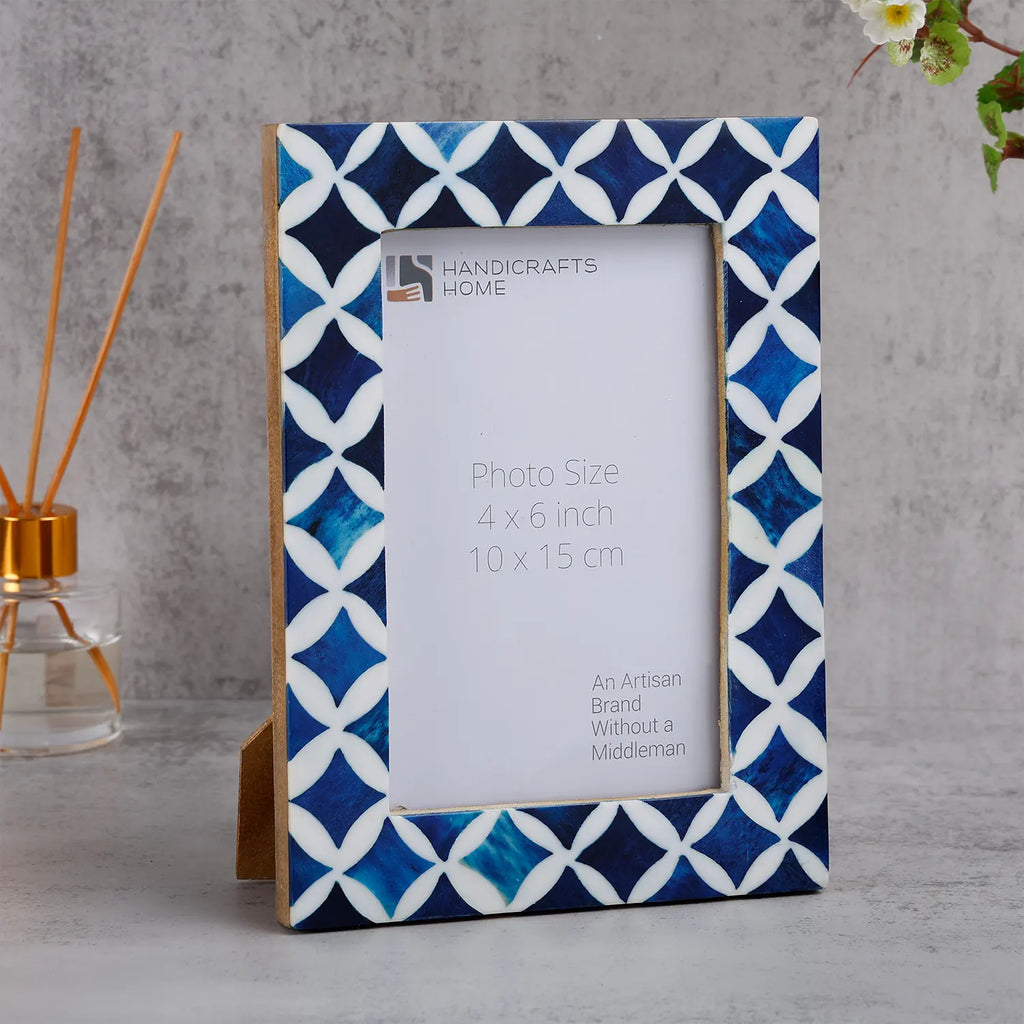 Picture Frames Indigo Mosaic Star Pattern Bone & Resin Inlay Collection, 4x6