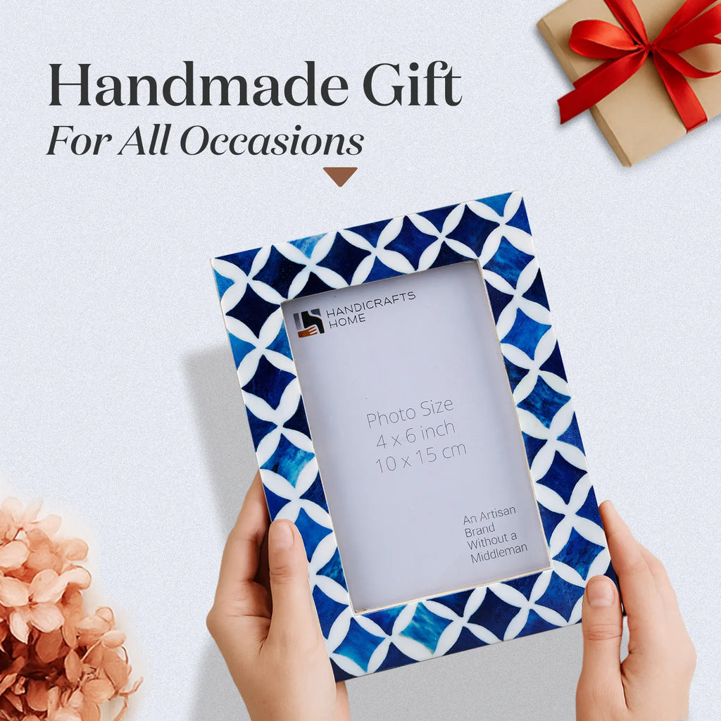 Picture Frames Indigo Mosaic Star Pattern Bone & Resin Inlay Collection, 4x6