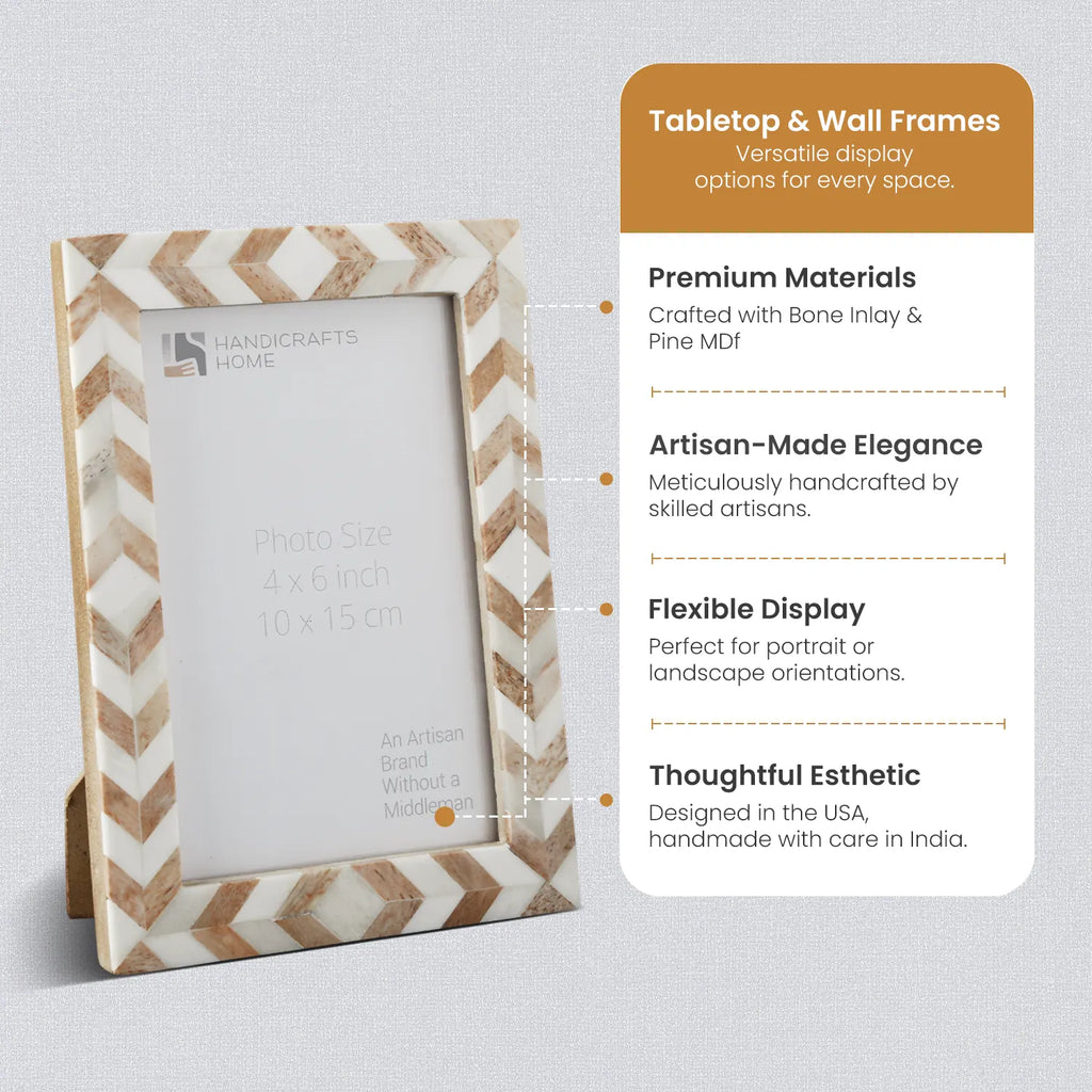 Picture Frames Taj Pattern Bone Inlay Collection in 27 Sizes, Brown