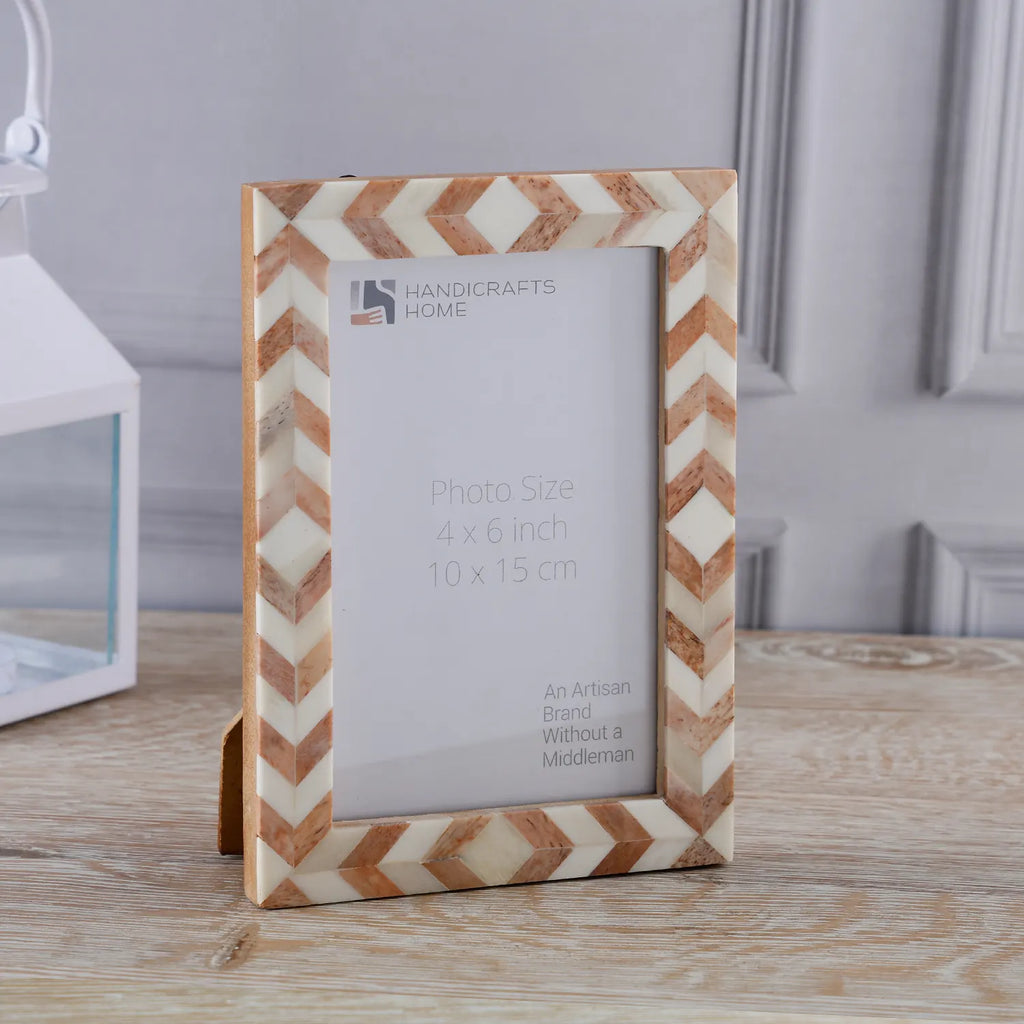 Picture Frames Taj Pattern Bone Inlay Collection in 27 Sizes, Brown