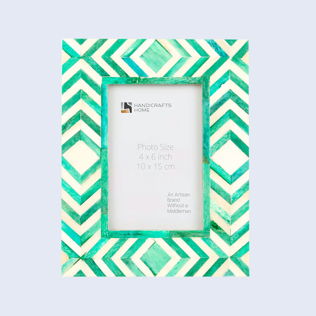 Picture Frames Taj Pattern Bone Inlay Collection in 25 Sizes, Green