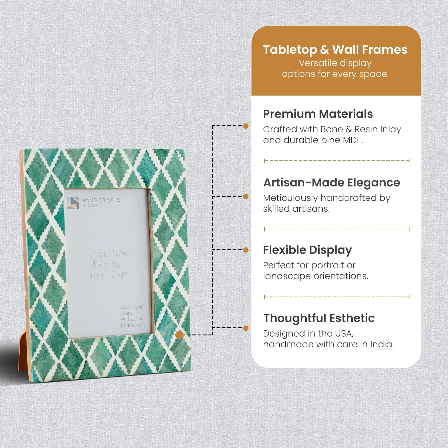 Picture Frames Mosaic Diamond Pattern Bone & Resin Inlay Collection in 3 colors, 4x6