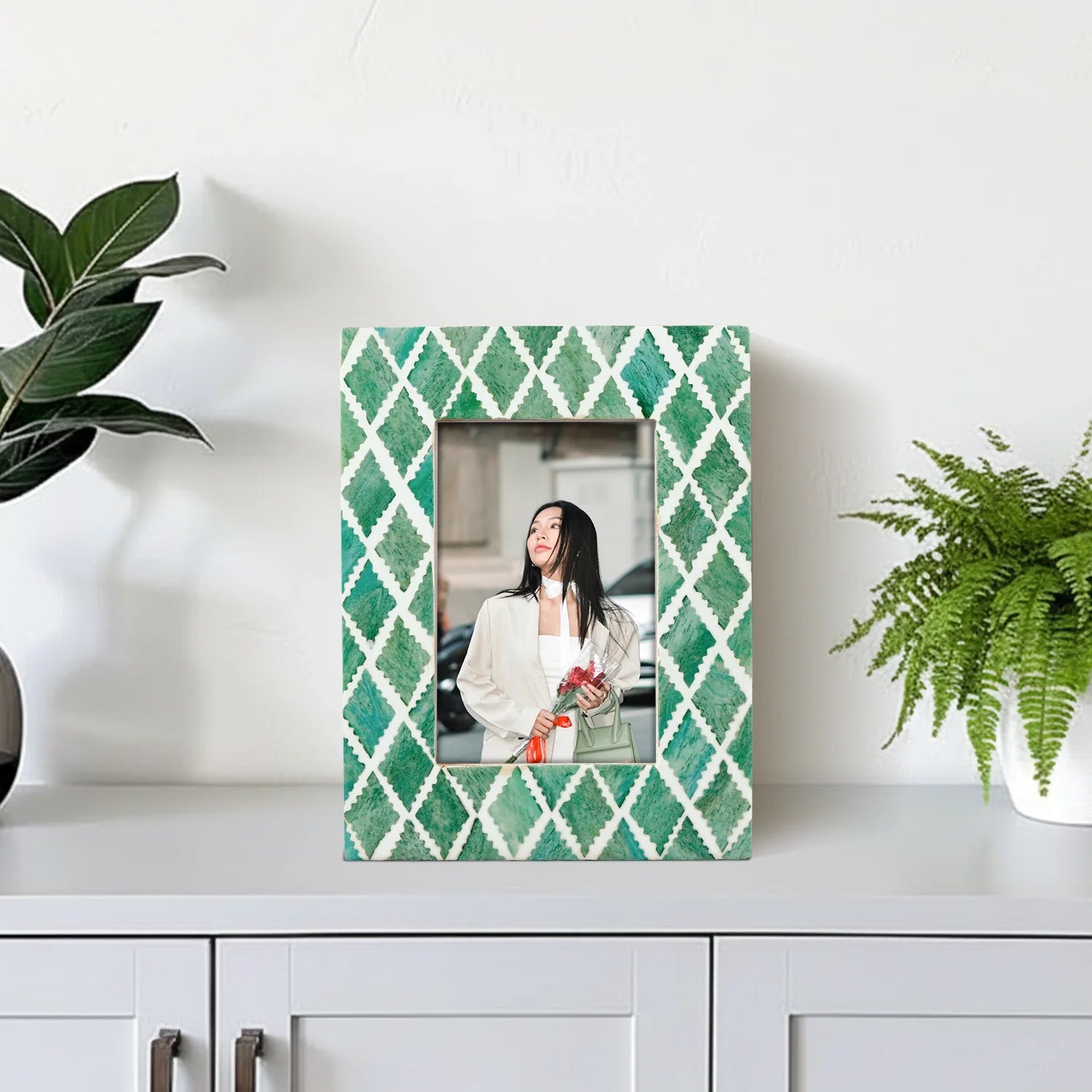 Picture Frames Mosaic Diamond Pattern Bone & Resin Inlay Collection in 3 colors, 4x6