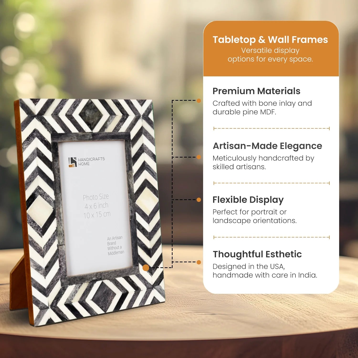 Picture Frames Mosaic Chevron Pattern Bone Inlay Collection in 4x6, Grey