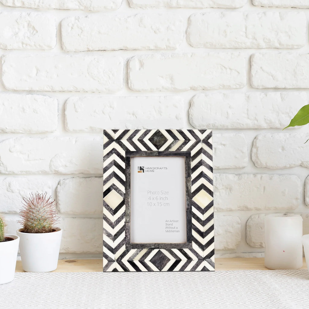 Picture Frames Mosaic Chevron Pattern Bone Inlay Collection in 4x6, Grey