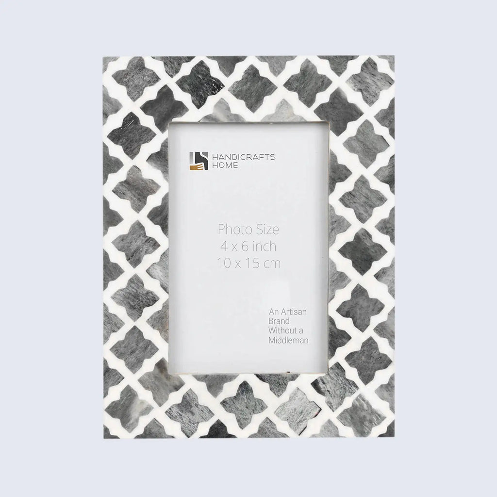 Picture Frames Mosaic Quatrefoil Pattern Bone & Resin Inlay Collection in 3 colors, 4x6