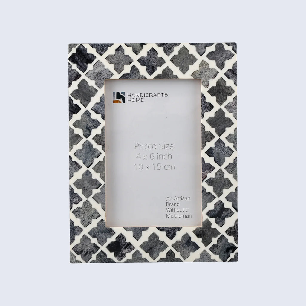 Picture Frames Mosaic Quatrefoil Pattern Bone & Resin Inlay Collection in 3 colors, 4x6