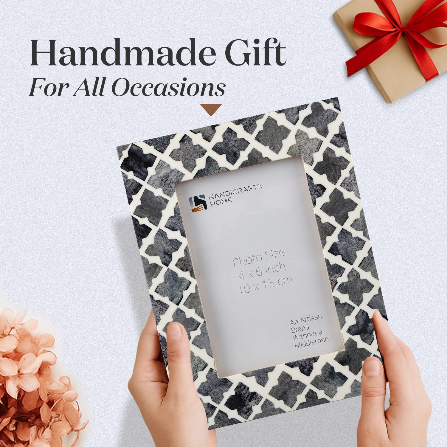 Picture Frames Mosaic Quatrefoil Pattern Bone & Resin Inlay Collection in 3 colors, 4x6