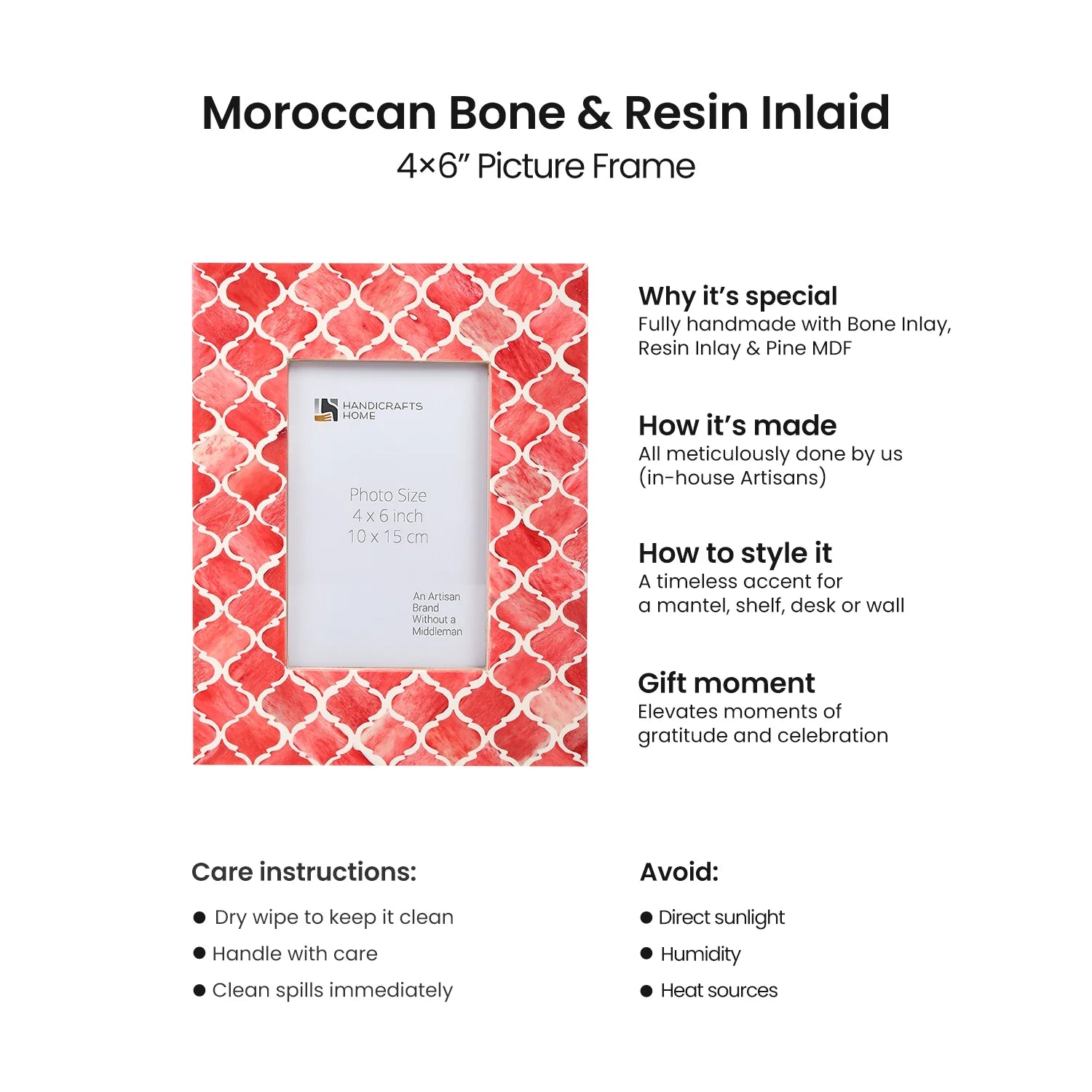 Picture Frames Moroccan Pattern Bone & Resin Inlay Collection in 5 Color Options | 1.75" Border Width