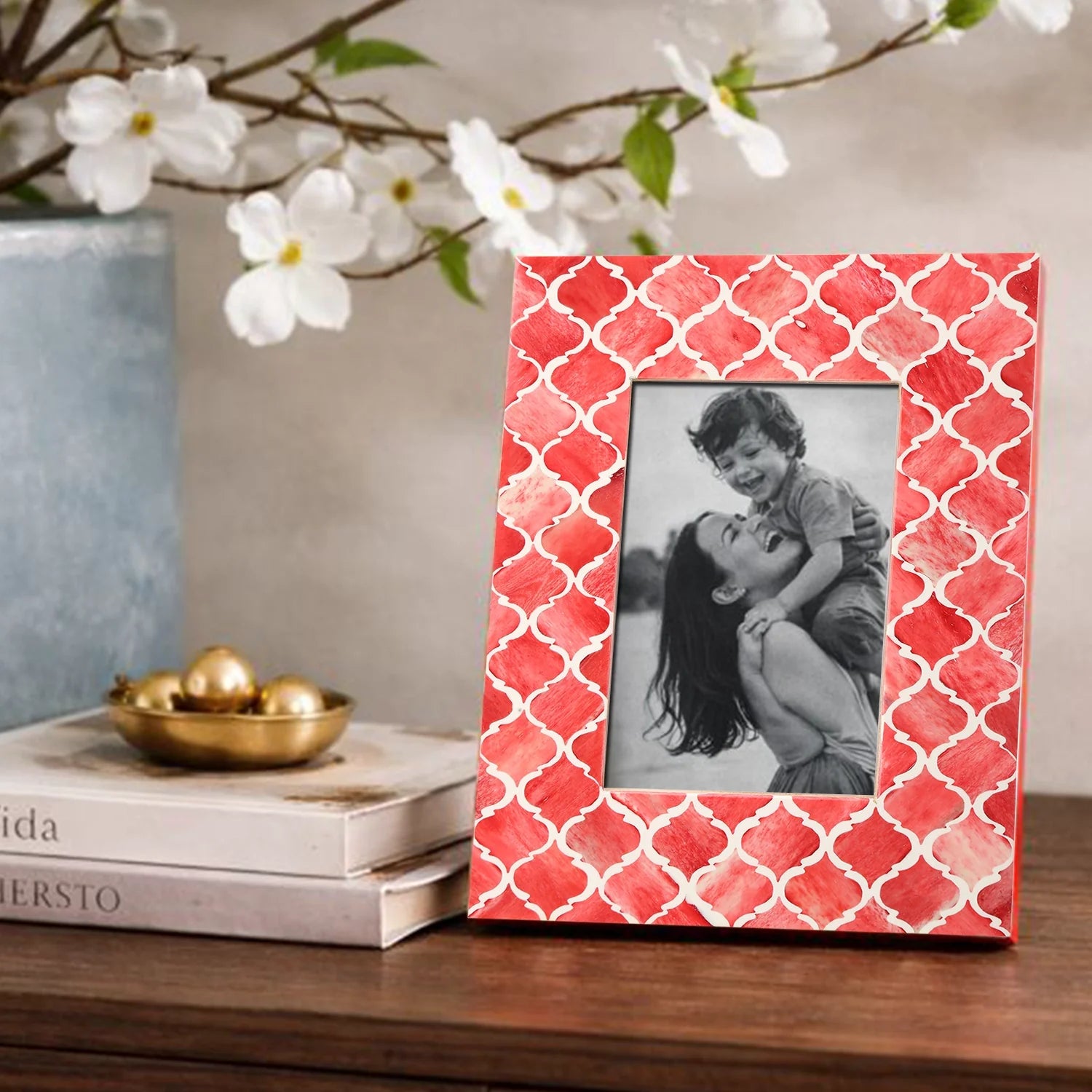 Picture Frames Moroccan Pattern Bone & Resin Inlay Collection in 5 Color Options | 1.75" Border Width