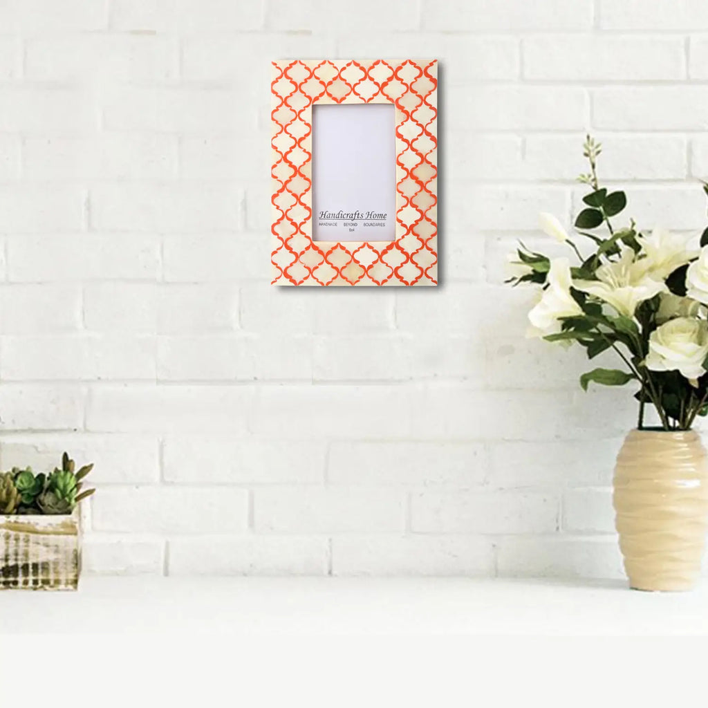Picture Frames Moroccan Pattern Bone & Resin Inlay Collection in 2 Sizes, White & Red