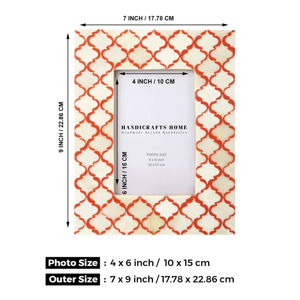 Picture Frames Moroccan Pattern Bone & Resin Inlay Collection in 2 Sizes, White & Red