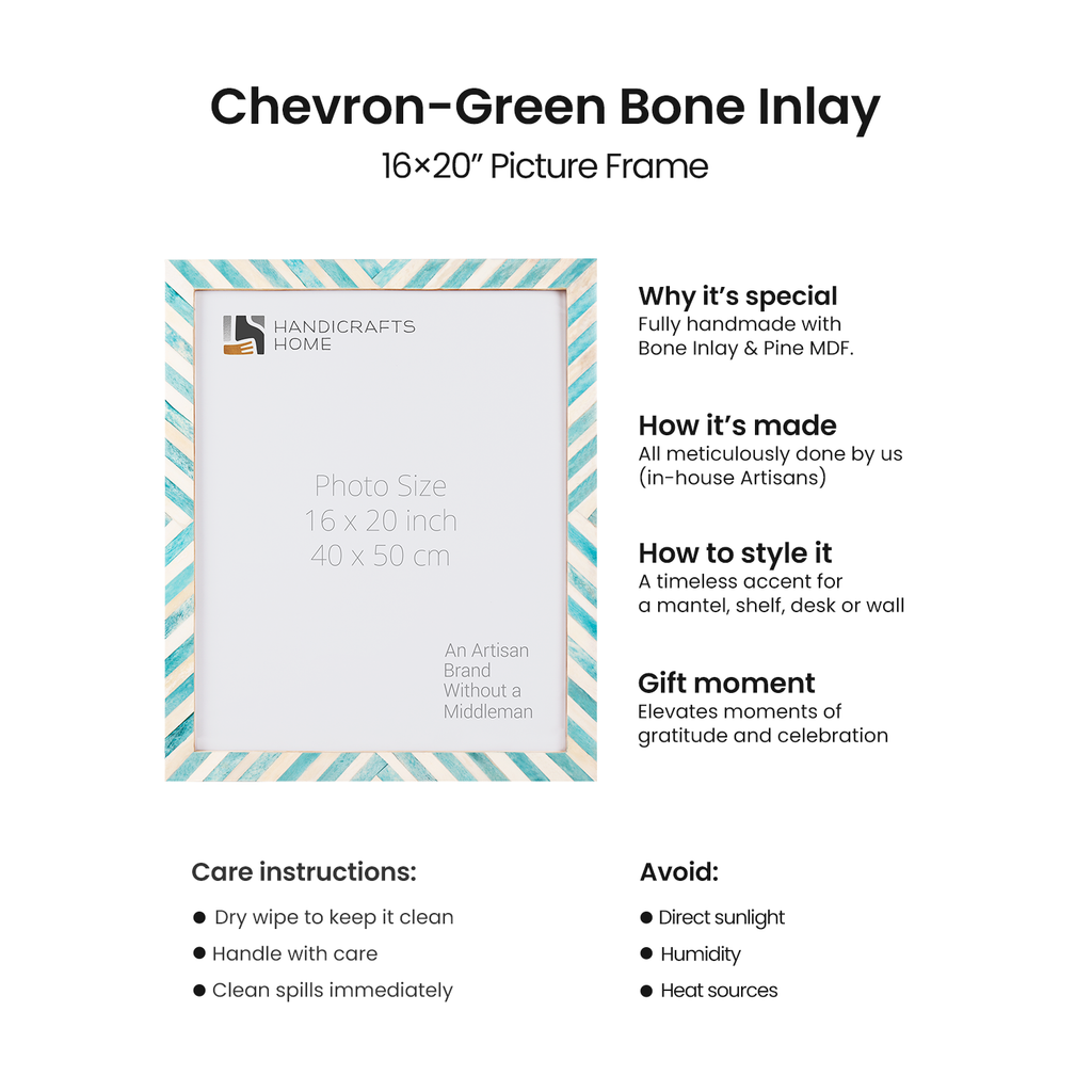 Picture Frames Chevron Pattern Bone Inlay Collection in 29 Sizes, Green